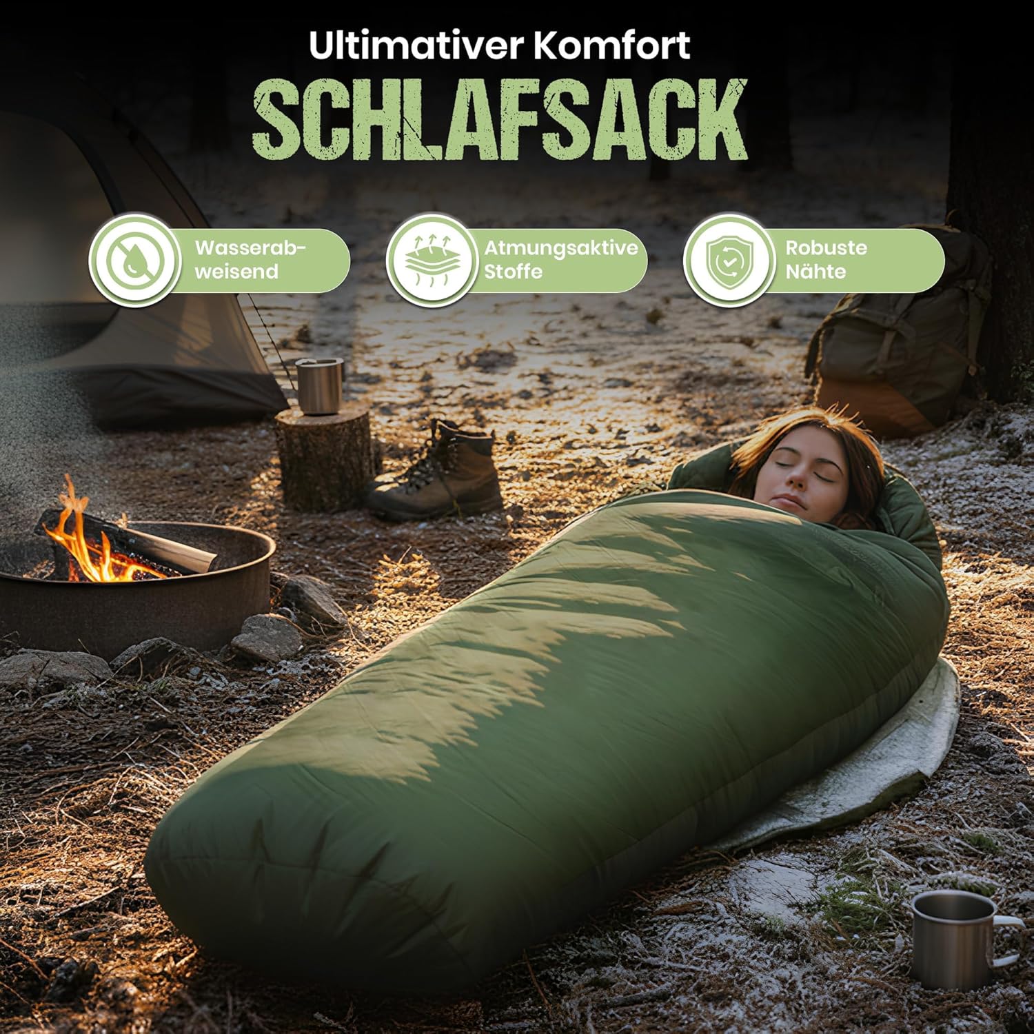 Mumienschlafsack bis -13°C - Kompakter Outdoor-Schlafsack für Camping