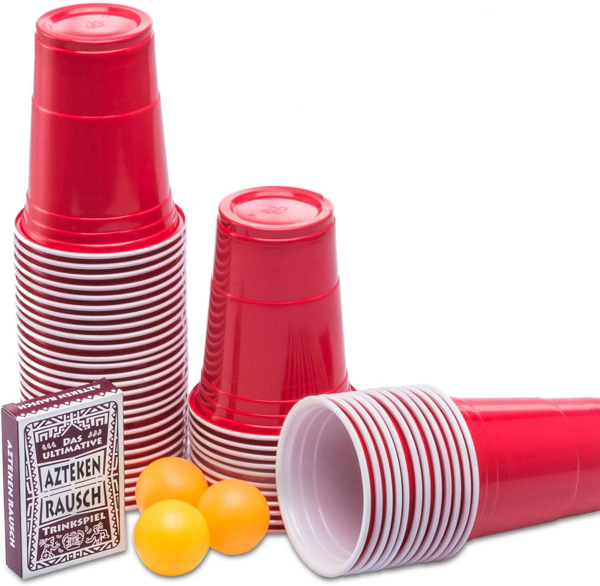 Trinkspiel Set mit 100 Partybechern & Kartenspiel für Beer Pong