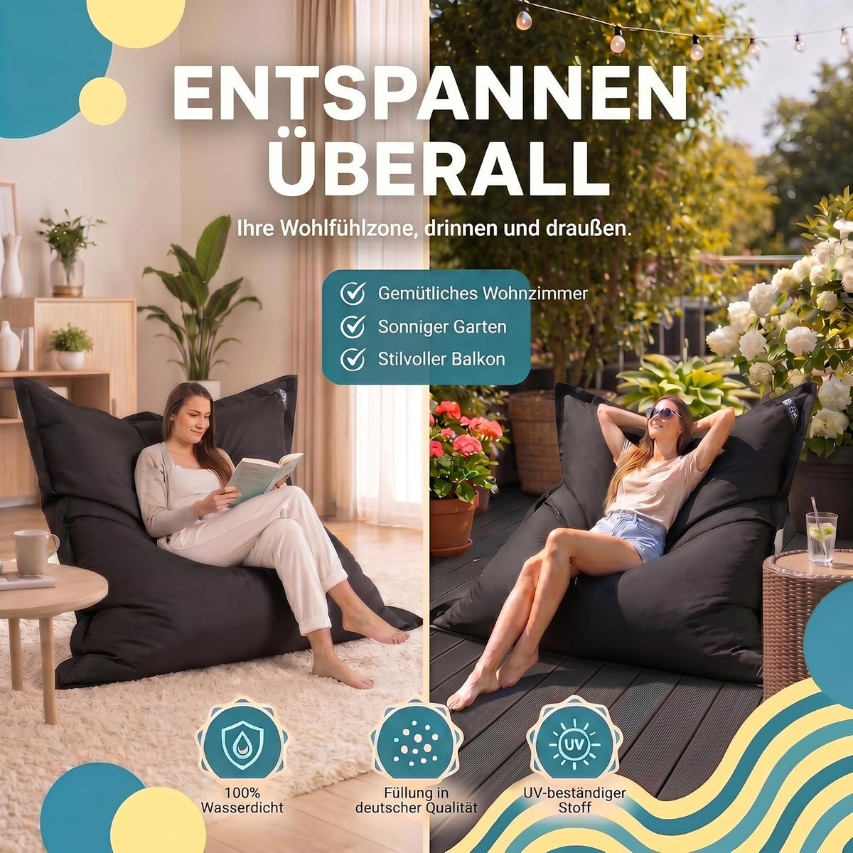 LazyBag XXL Sitzsack - Wasserfestes Outdoor Sitzkissen 180x140 cm
