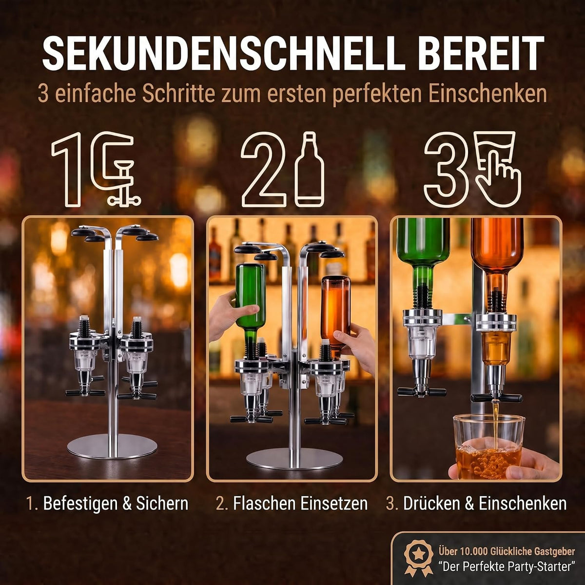 4-fach Wand-Spirituosenspender - Hochwertiger Bar-Butler & Portionierer