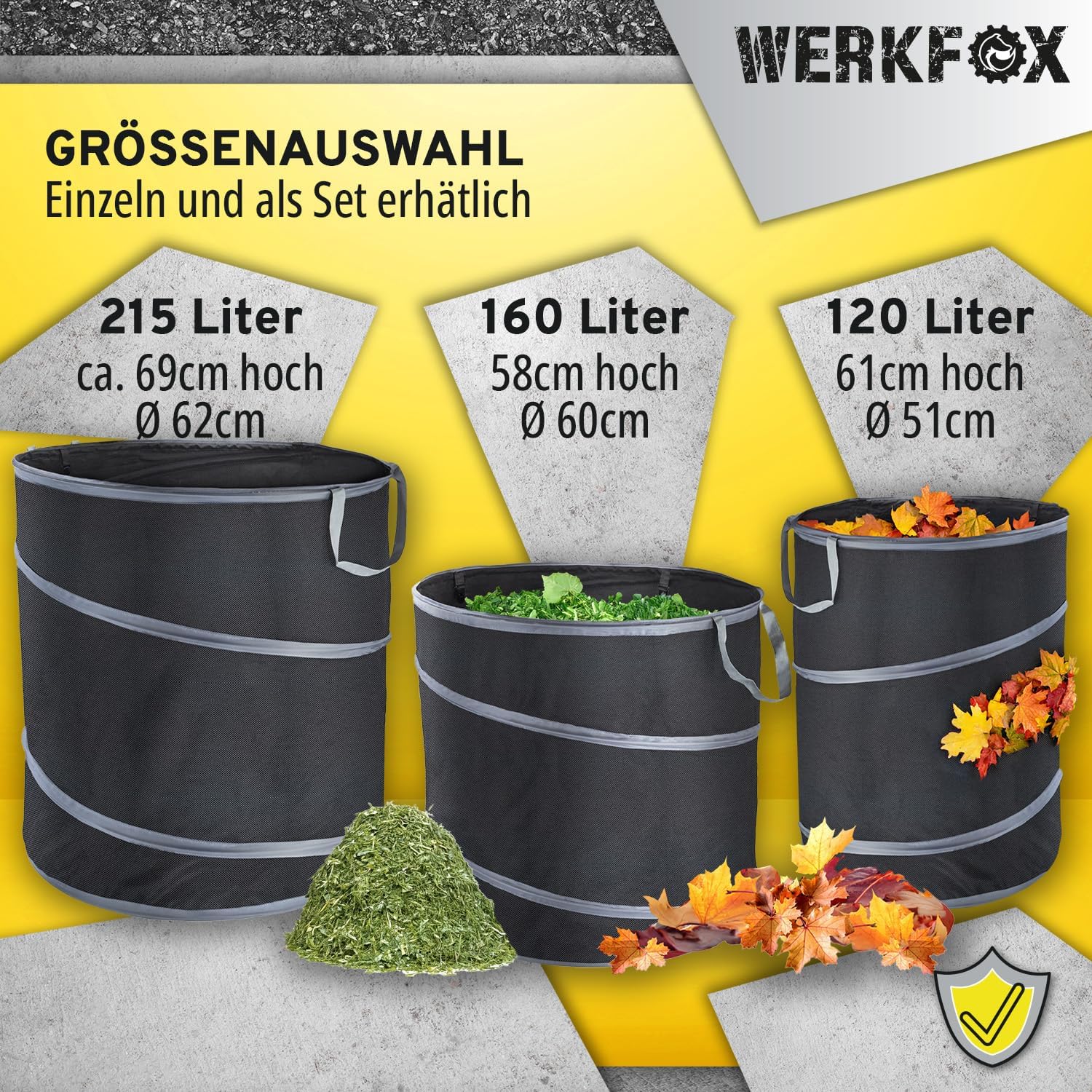 Pop-Up Garten-Abfallsack - Selbststehender Laubsack, 215 Liter