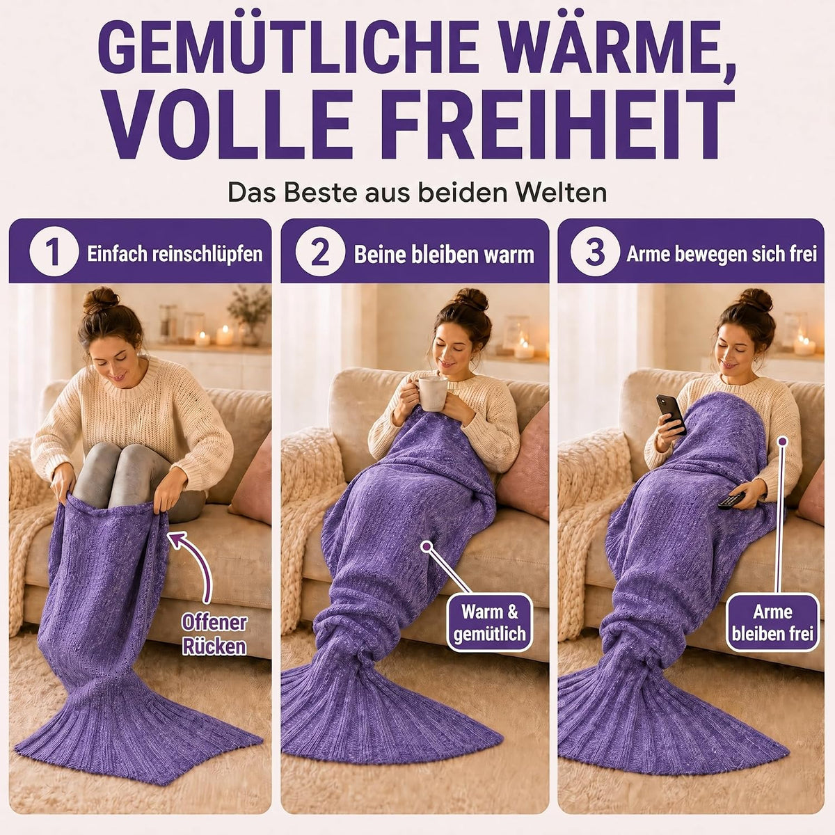 Feluna Meerjungfrau Kuscheldecke – 180x85 cm – Weiche Strickdecke