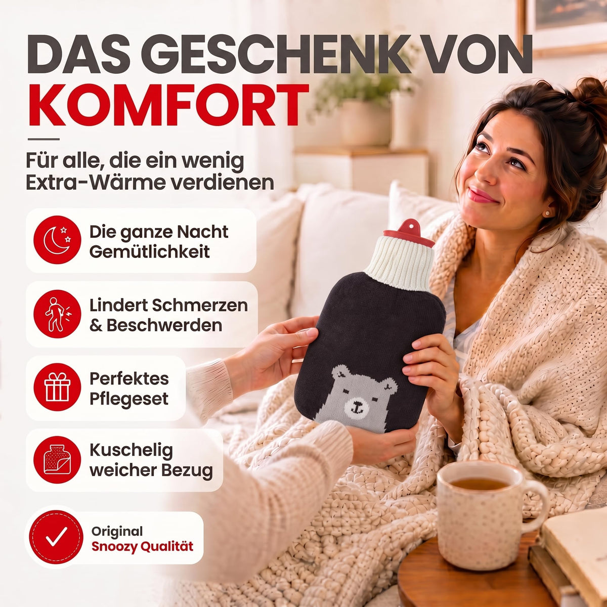Snoozy 2L Wärmflasche mit flauschigem Hund-Bezug - Kuschelig & Warm – PT07