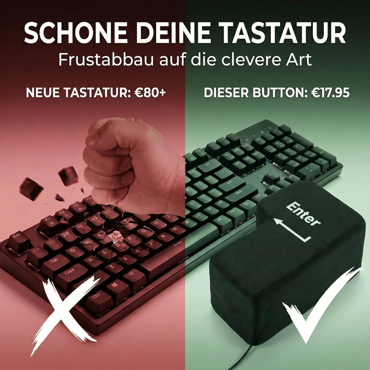 XXL Big Enter Taste USB - Anti-Stress Kissen für Büro & Gaming