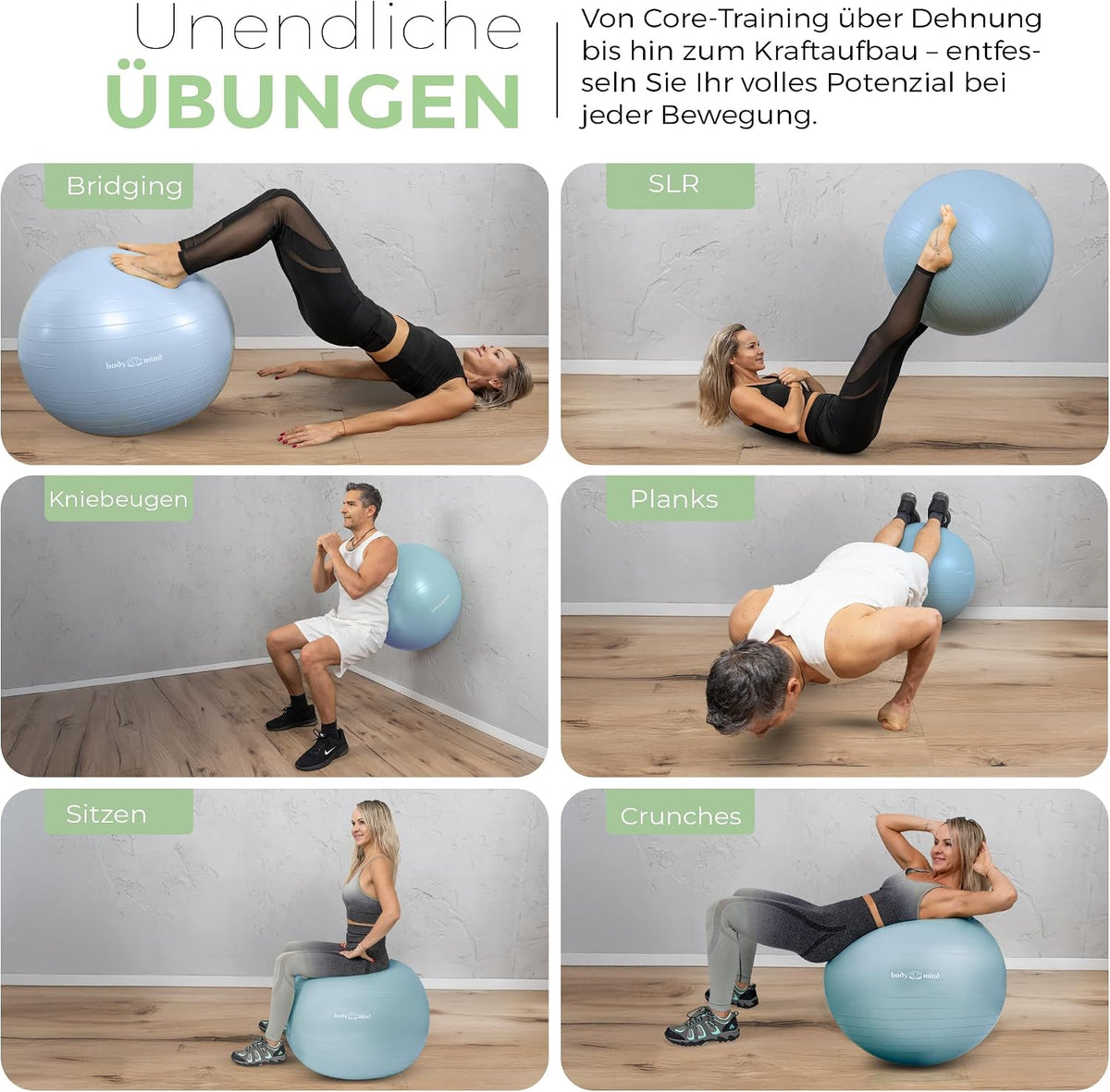 Body & Mind Gymnastikball mit Pumpe - Anti-Burst Pilates & Sitzball