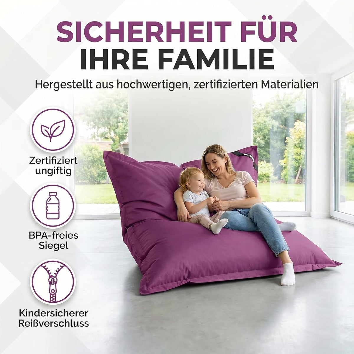 LazyBag Outdoor Sitzsack Junior – Wasserfestes Sitzkissen für Kinder #Farbe_Violett