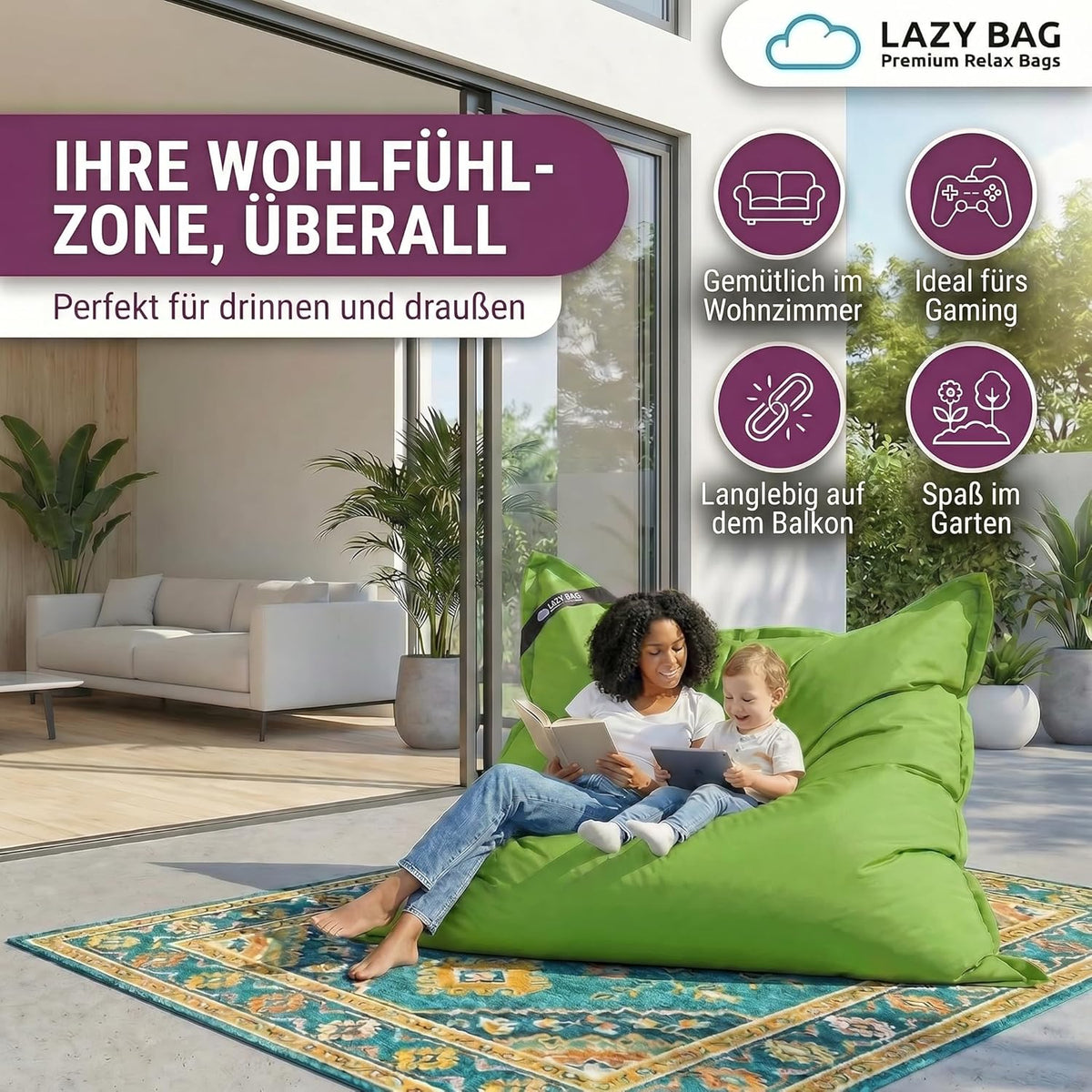 LazyBag Outdoor Sitzsack Junior – Wasserfestes Sitzkissen für Kinder