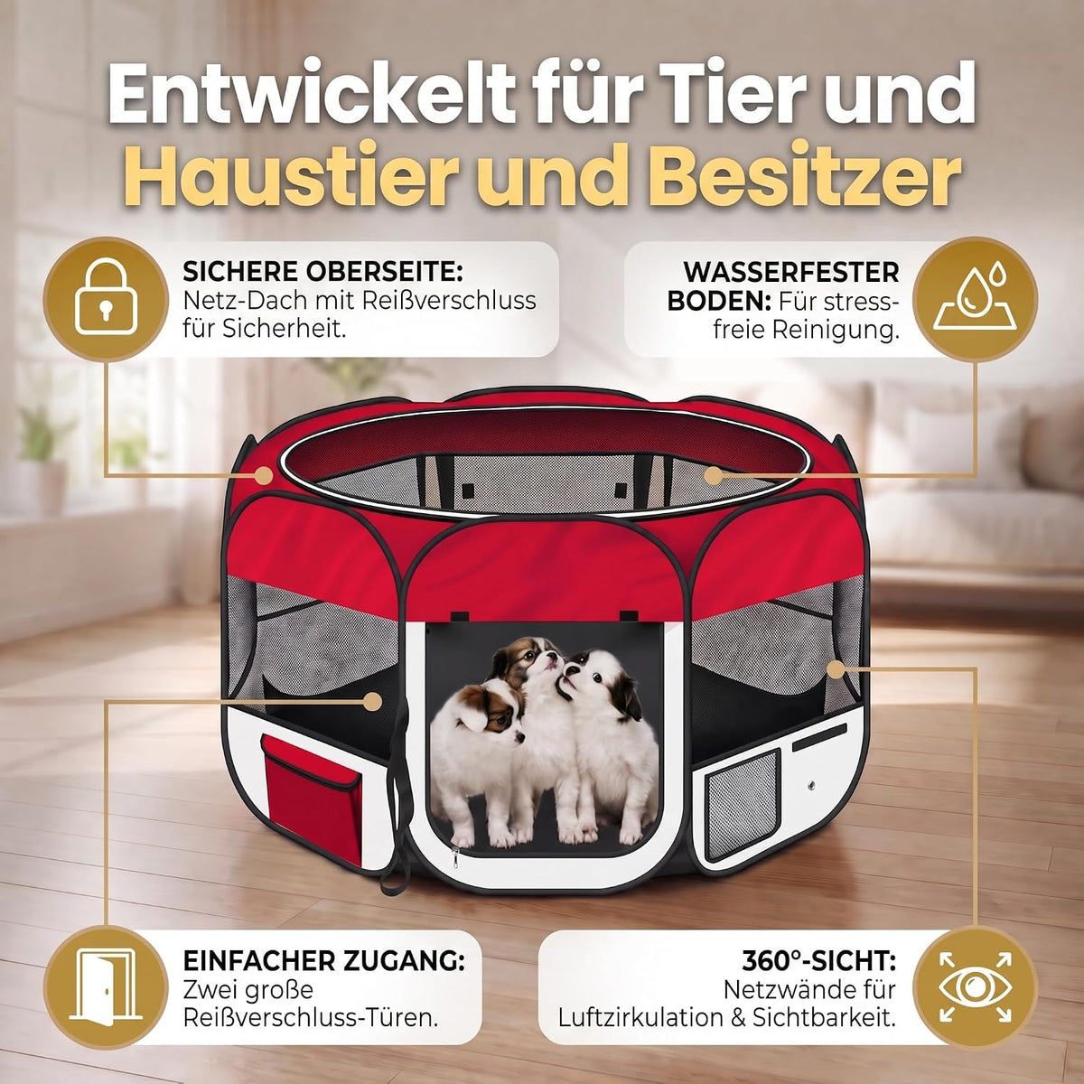 XXL Welpenlaufstall - Faltbares Hundegehege für Innen & Außen