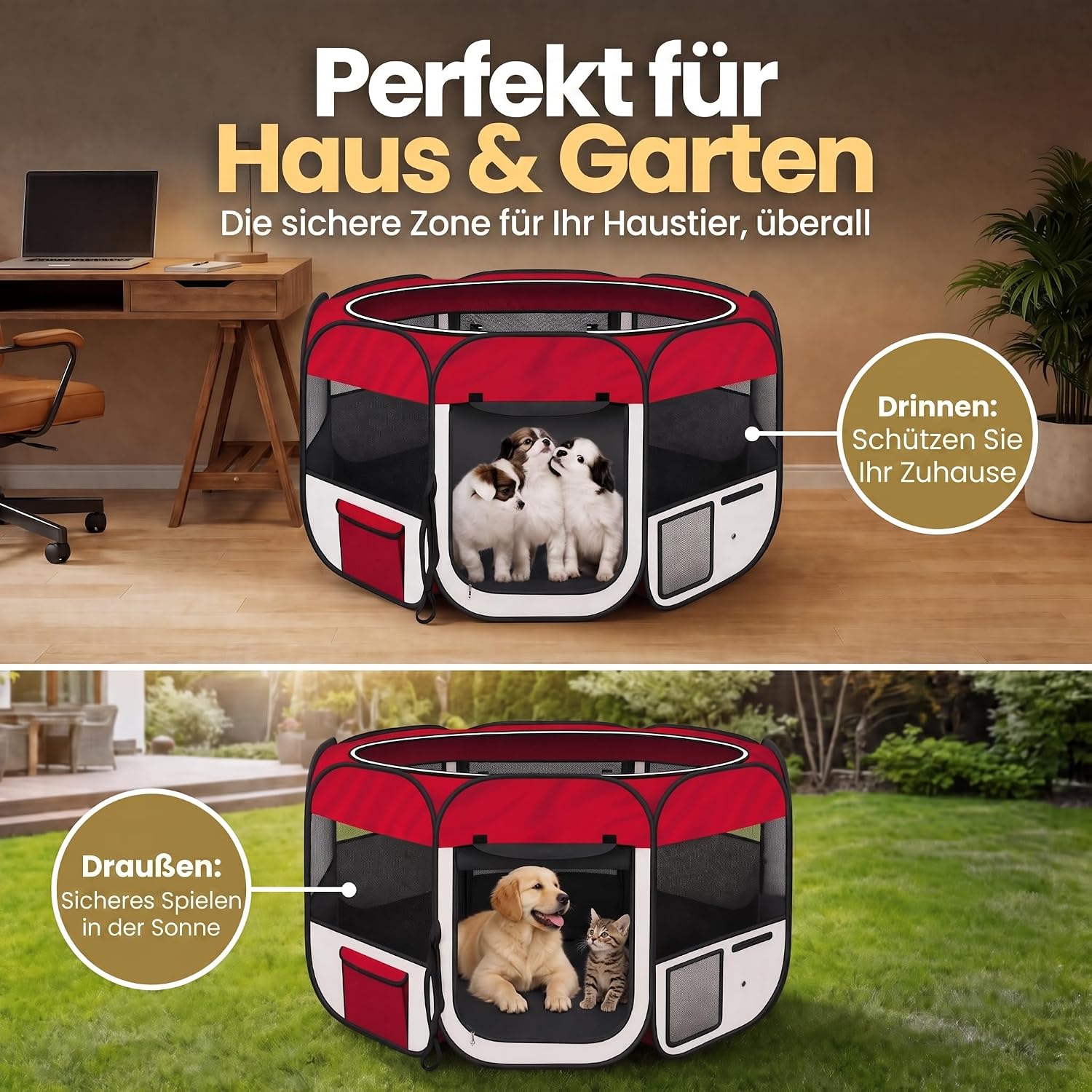 XXL Welpenlaufstall - Faltbares Hundegehege für Innen & Außen