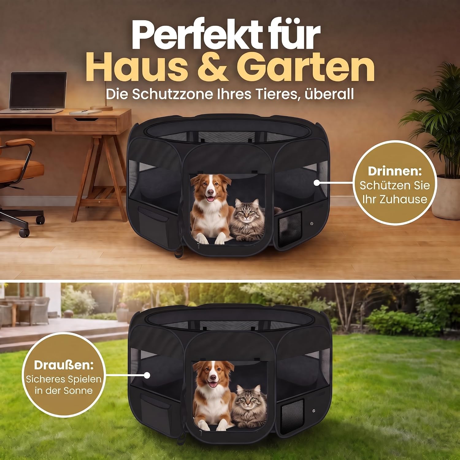XXL Welpenlaufstall - Faltbares Hundegehege für Innen & Außen