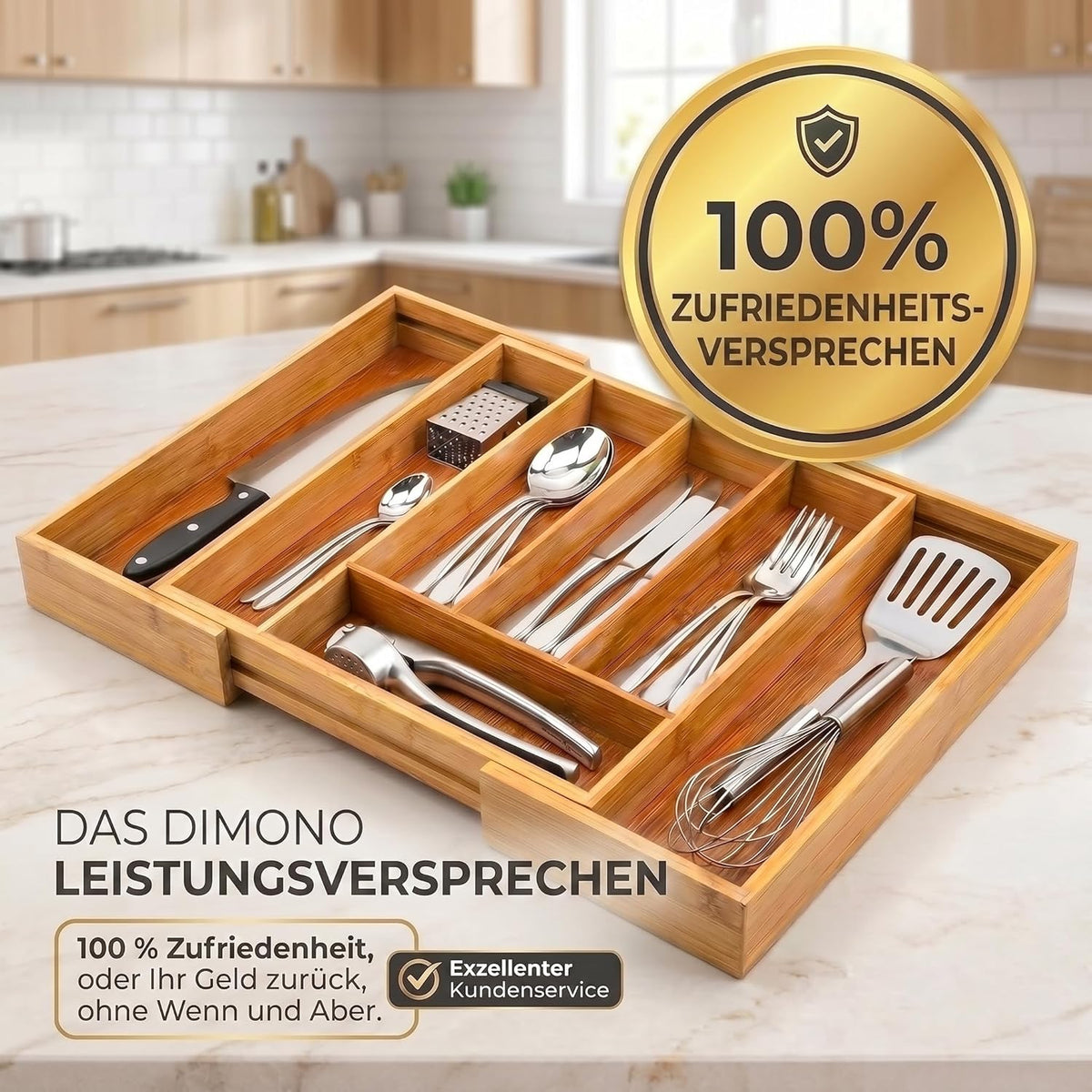 Ausziehbarer Bambus Besteckeinsatz – Variabler Besteckkasten