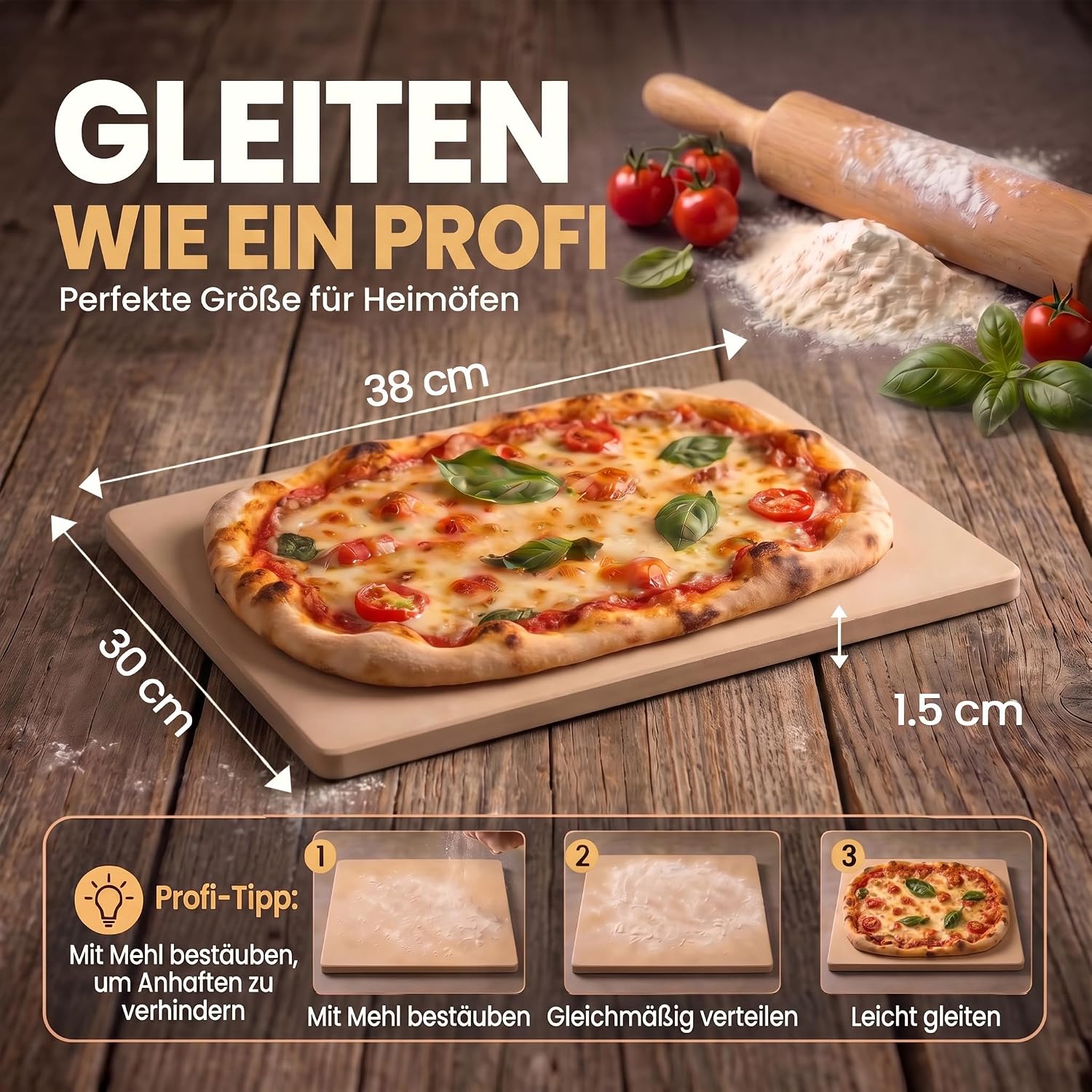Pizzastein für Backofen & Gasgrill - Brotbackstein