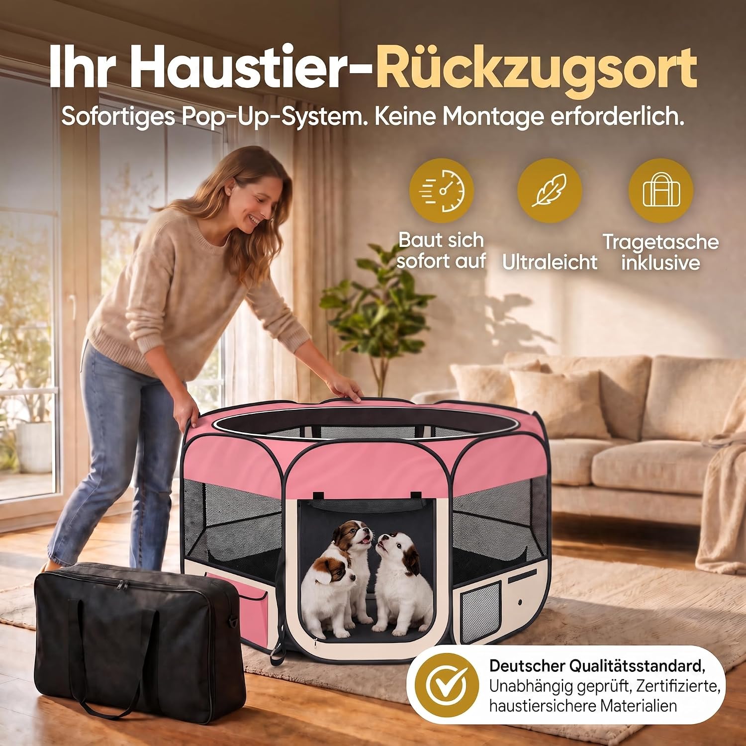 XXL Welpenlaufstall - Faltbares Hundegehege für Innen & Außen