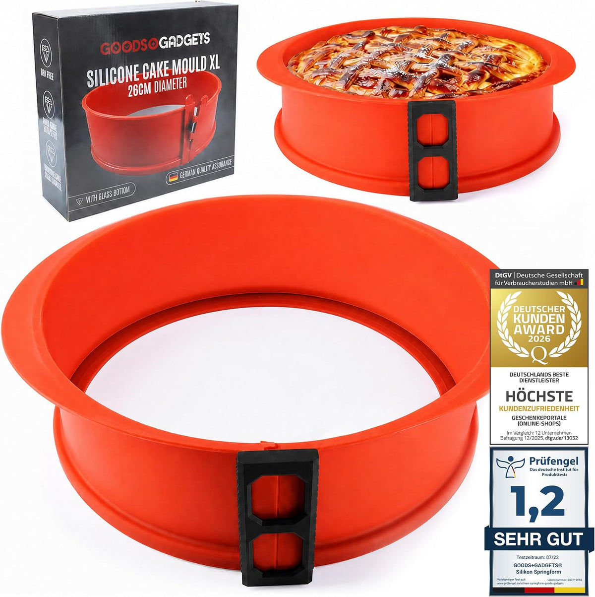 Silikon-Springform 23cm mit Glasboden – Auslaufsicher & Antihaft