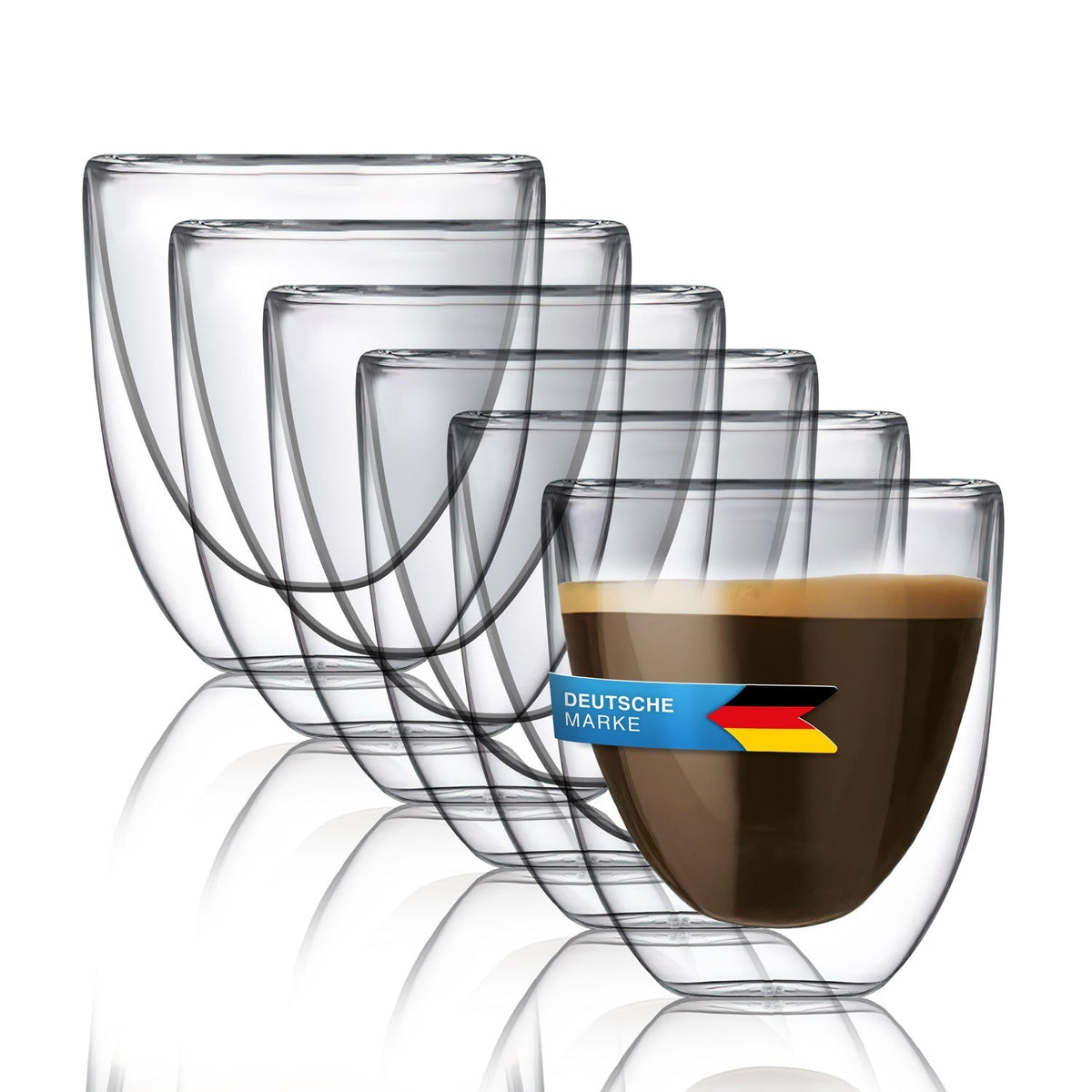 Dimono 6er Set Doppelwandige Espressogläser 80ml – Thermo-Design