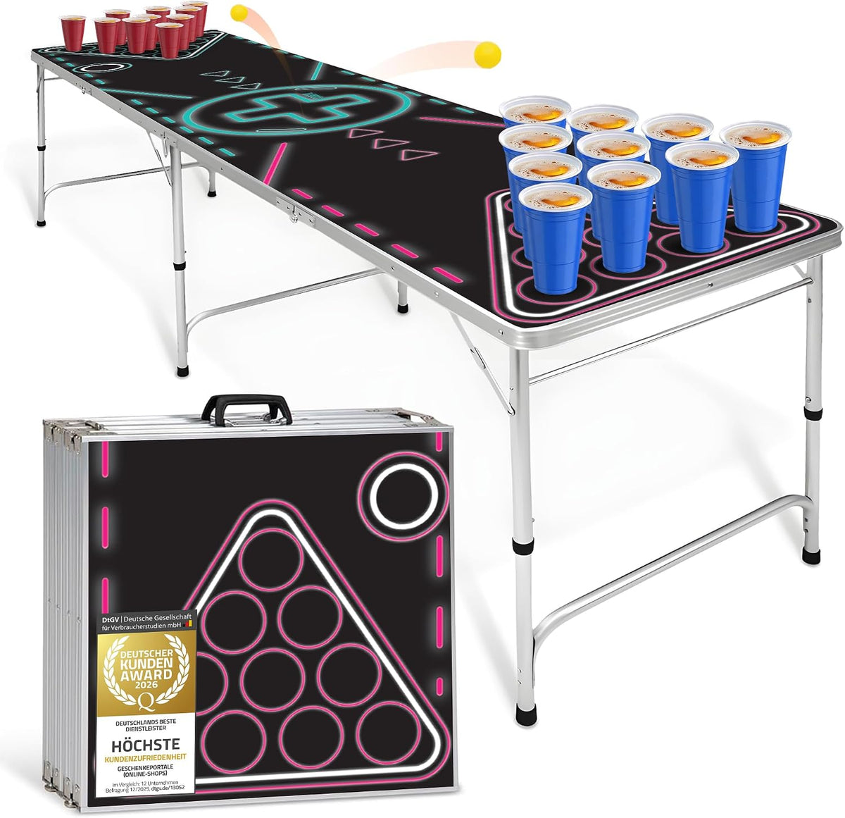 Klappbarer Beer Pong Tisch - Höhenverstellbar & Wasserabweisend