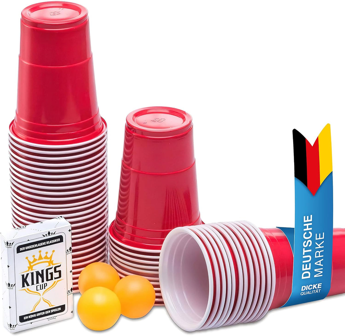 Trinkspiel Set mit 100 Partybechern & Kartenspiel für Beer Pong