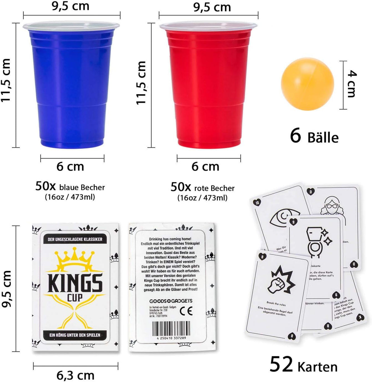 Trinkspiel Set mit 100 Partybechern & Kartenspiel für Beer Pong
