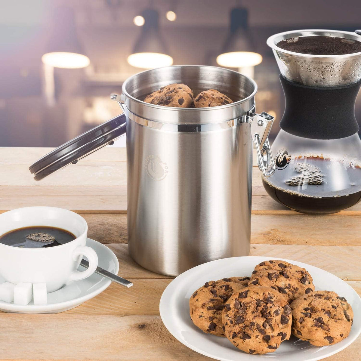 Kaffeedose Edelstahl 900ml - Luftdichter Vakuum-Kaffeebehälter