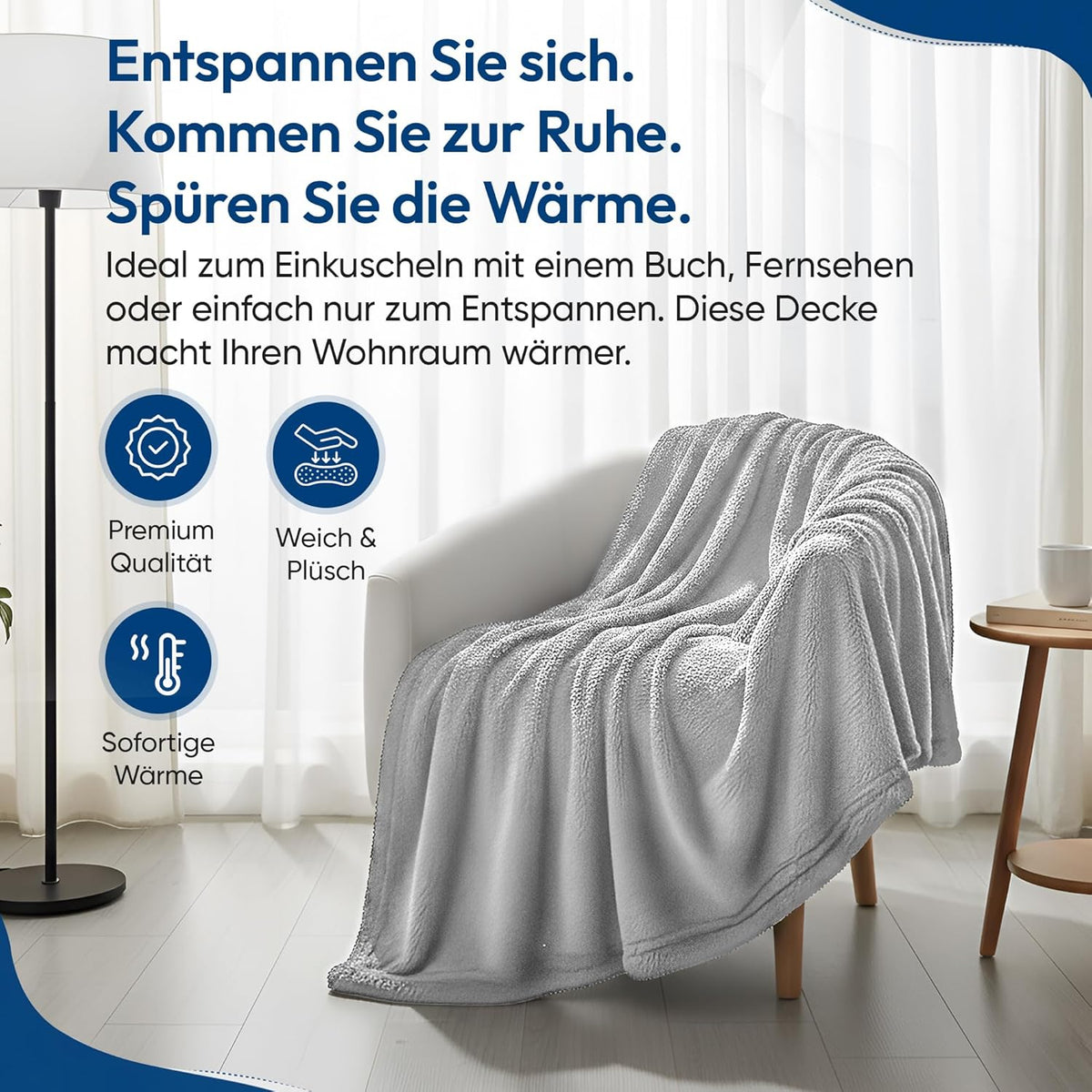 Feluna XXL Kuscheldecke 220x200 cm – Kuschelweiche Wohndecke Grau