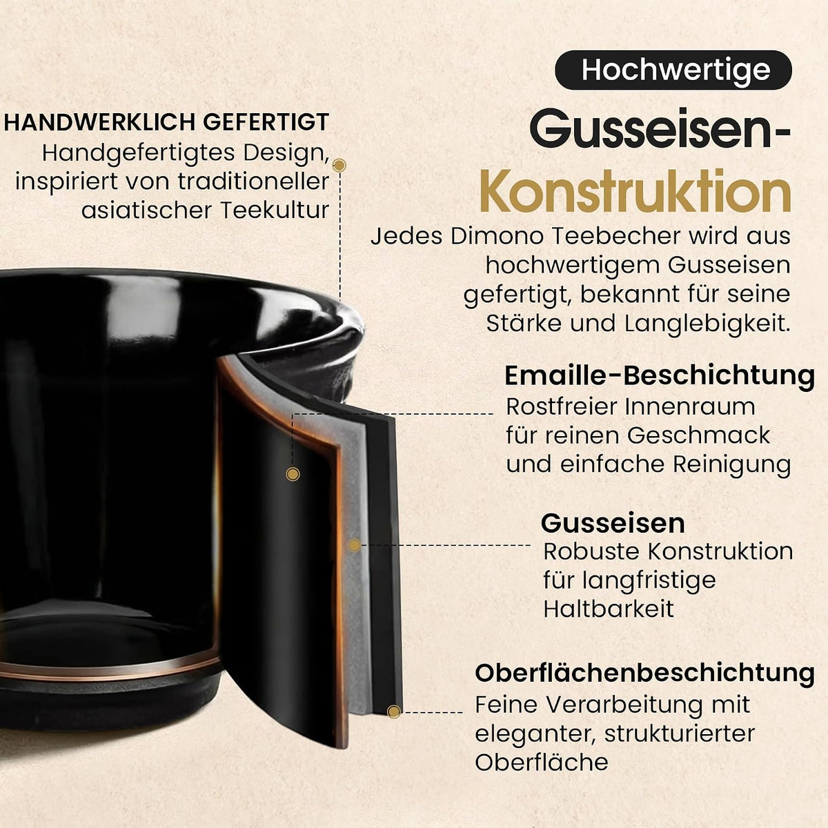 Traditionelle Gusseisen-Teebecher 2er Set - Asiatisches Design