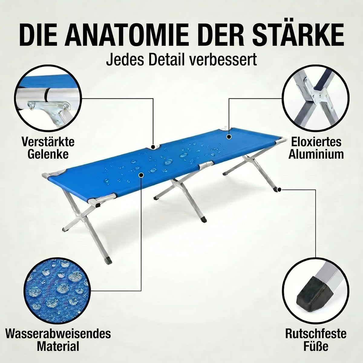 Faltbares Army Feldbett aus Aluminium - Stabiles Campingbett