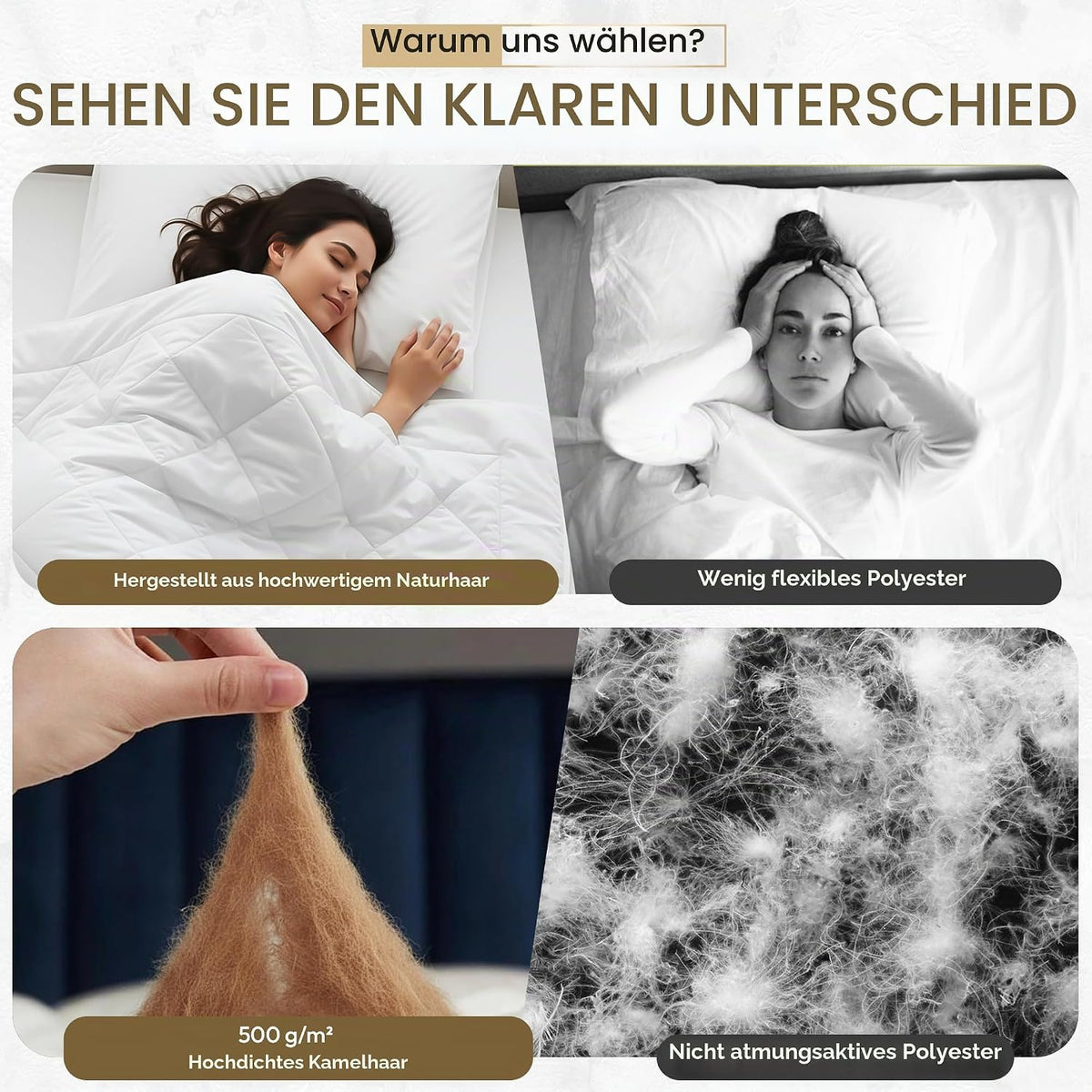 Hochwertige Kamelhaar-Ganzjahresdecke – Temperaturregulierend & weich
