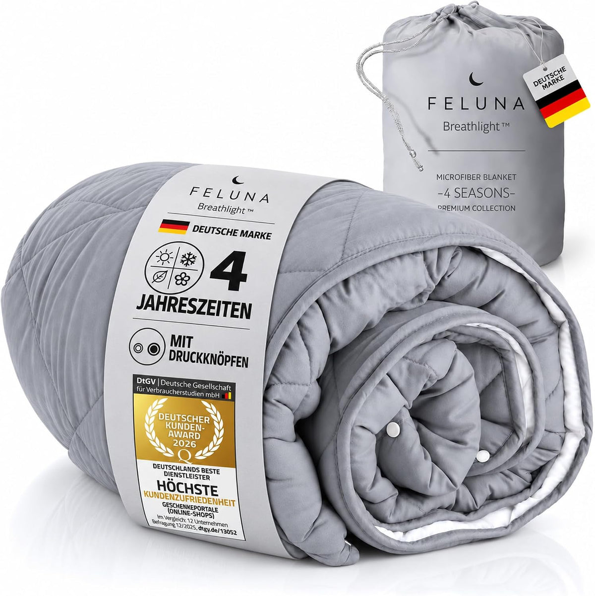 Feluna 4-Jahreszeiten-Steppdecke mit integrierter Banderole und Aufbewahrungstasche