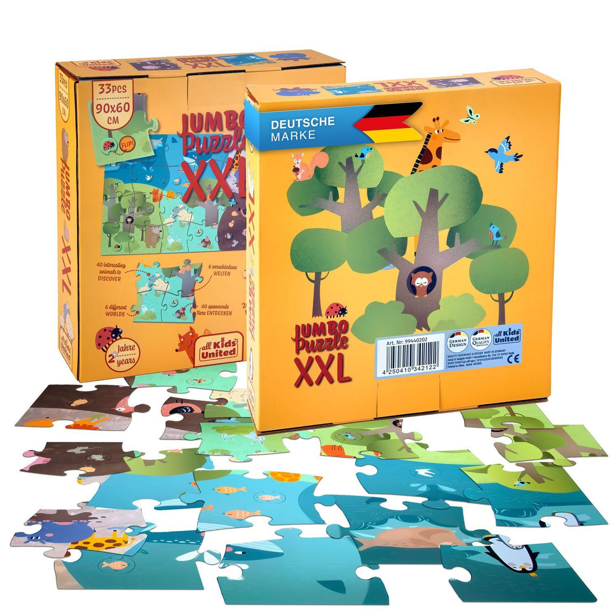 Tierpuzzle, Kinderpuzzle – Tiere entdecken, XXL 90×60 cm, 33 Teile, ab 2 J. – Default Title – SKU 99440202 – MAIN