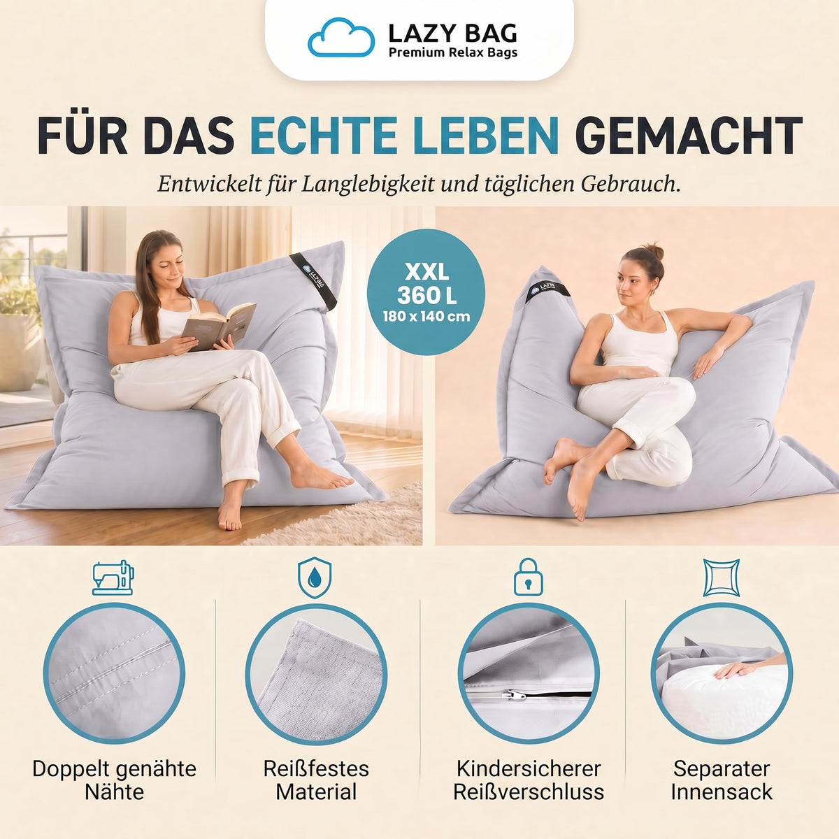 LazyBag Baumwolle Hellgrau – Produktbild 3 #Variante_Hellgrau